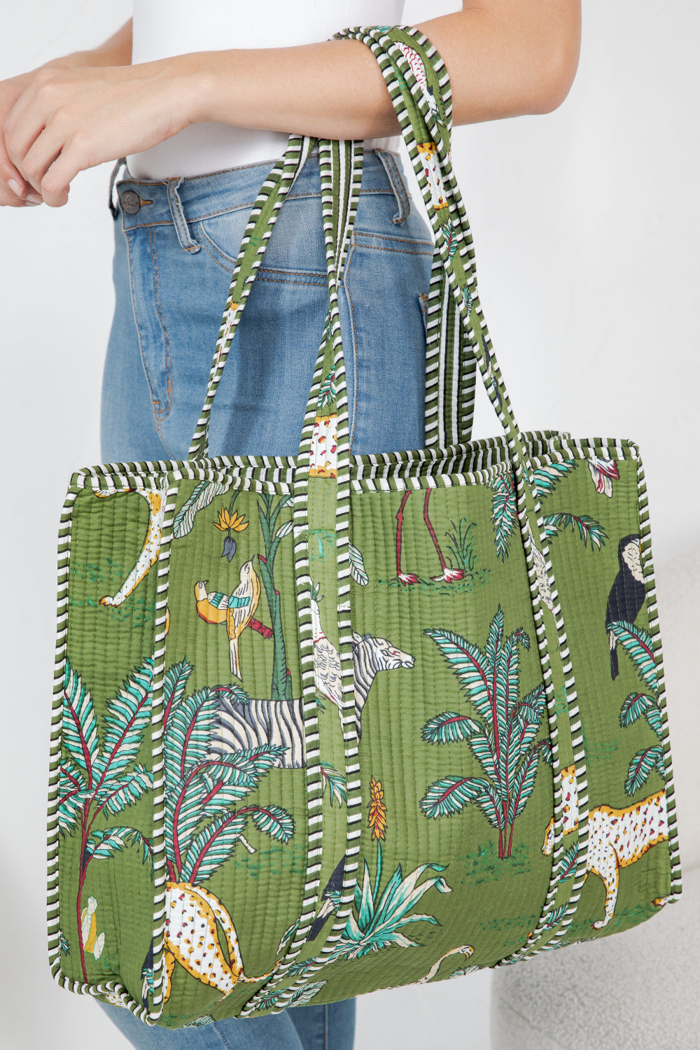Jungle Safari Quilted Tote Bag - Green