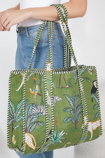 Jungle Safari Quilted Tote Bag - Green
