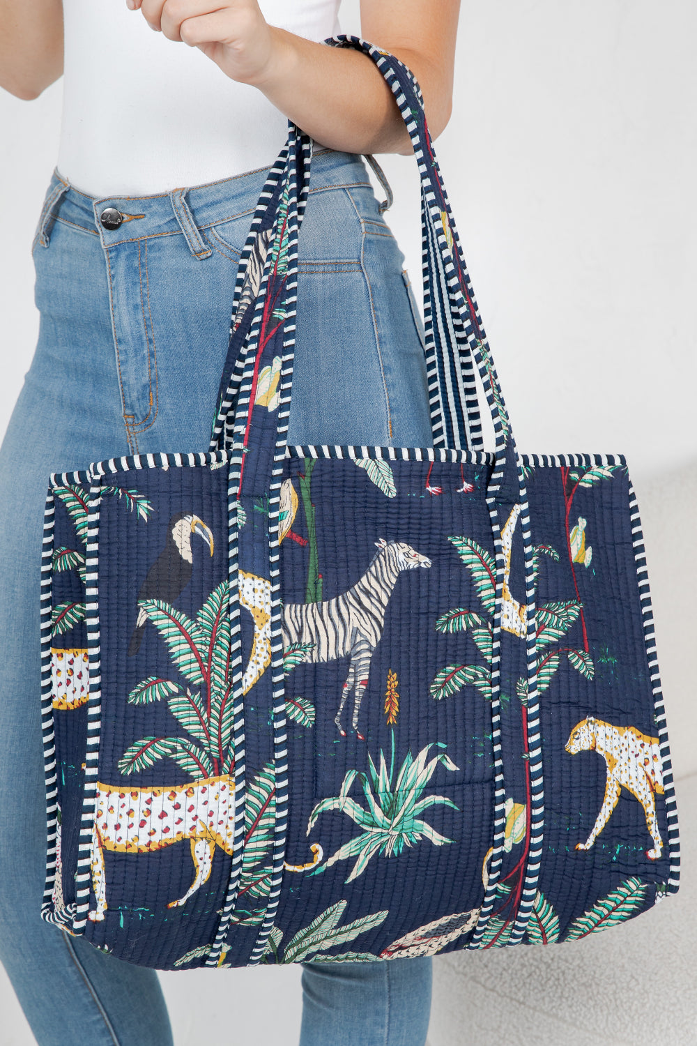 Jungle Safari Quilted Tote Bag - Navy