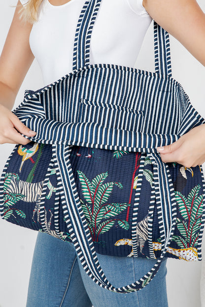 Jungle Safari Quilted Tote Bag - Navy