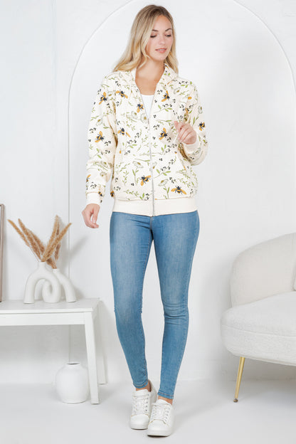 Bee With Floral Zipper Hoodie
