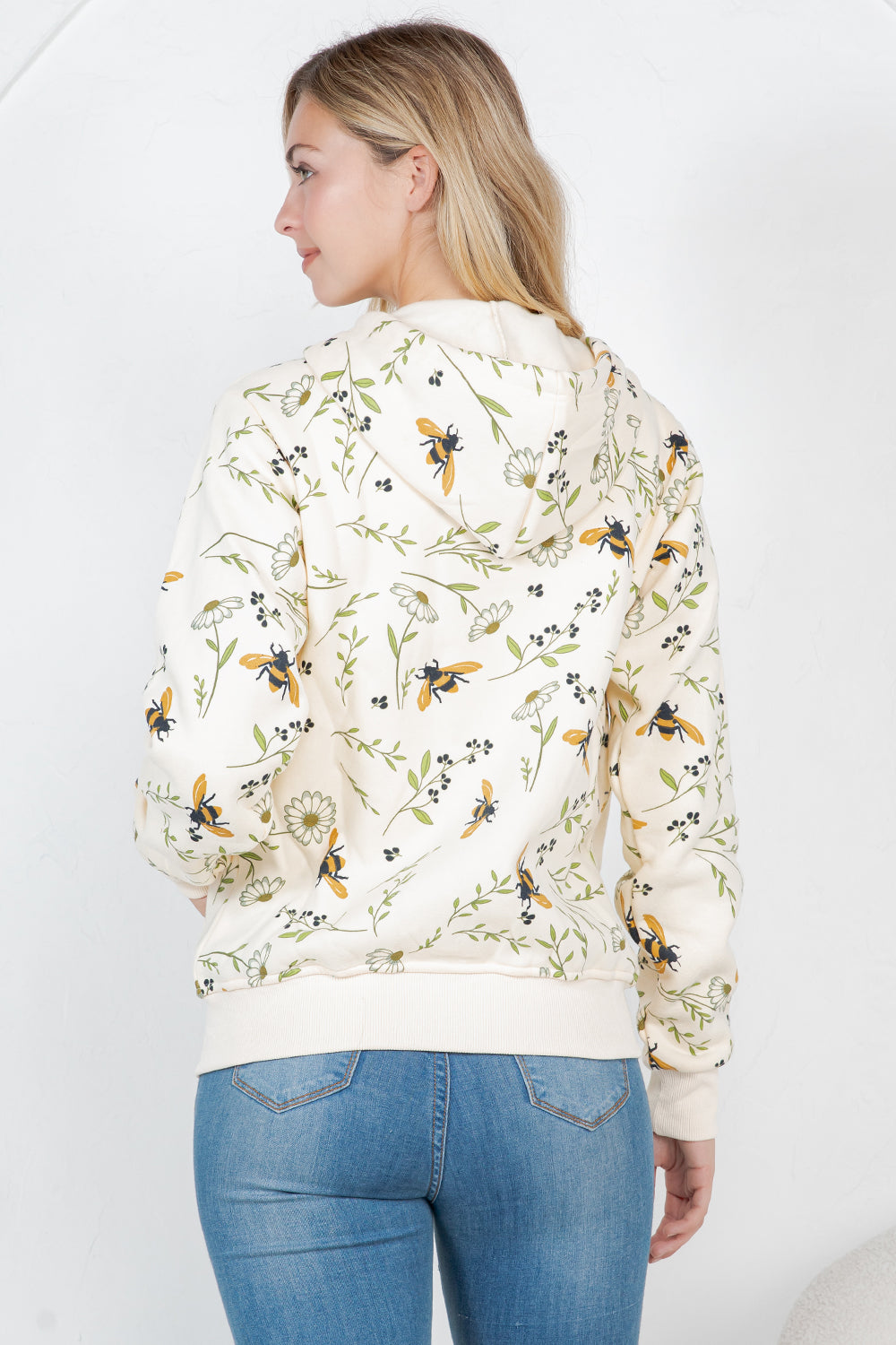 Bee With Floral Zipper Hoodie
