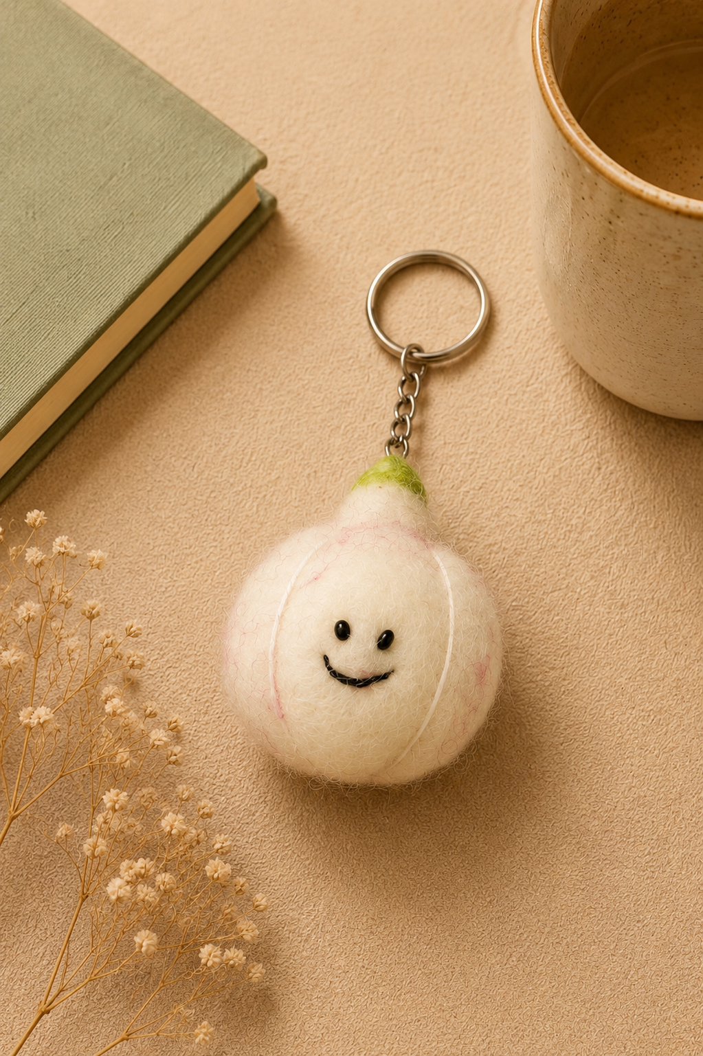 Nepalese Handmade Felt Keychain | Eco-Friendly Wool Accents - Garlic