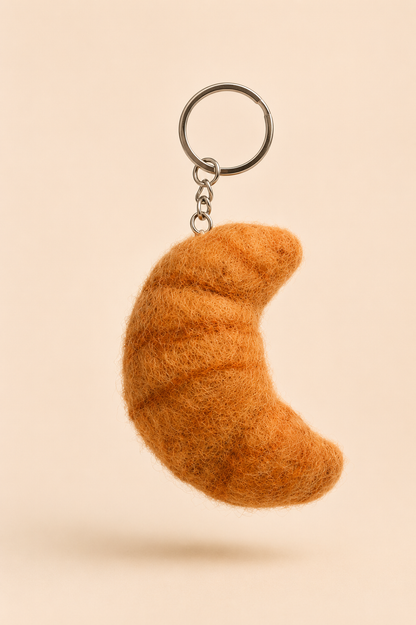 Nepalese Handmade Felt Keychain | Eco-Friendly Wool Accents - Croissant