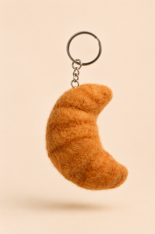 Nepalese Handmade Felt Keychain | Eco-Friendly Wool Accents - Croissant