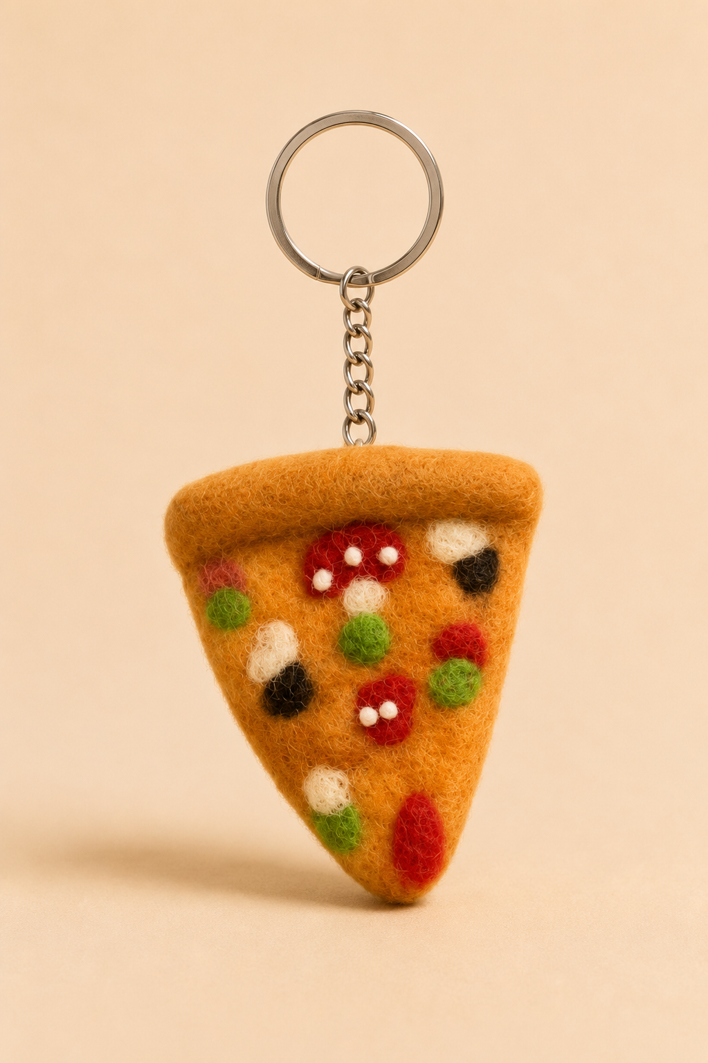 Nepalese Handmade Felt Keychain | Eco-Friendly Wool Accents - Slice Of Pizza