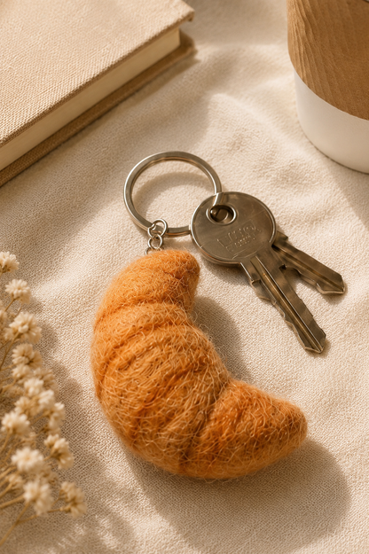 Nepalese Handmade Felt Keychain | Eco-Friendly Wool Accents - Croissant