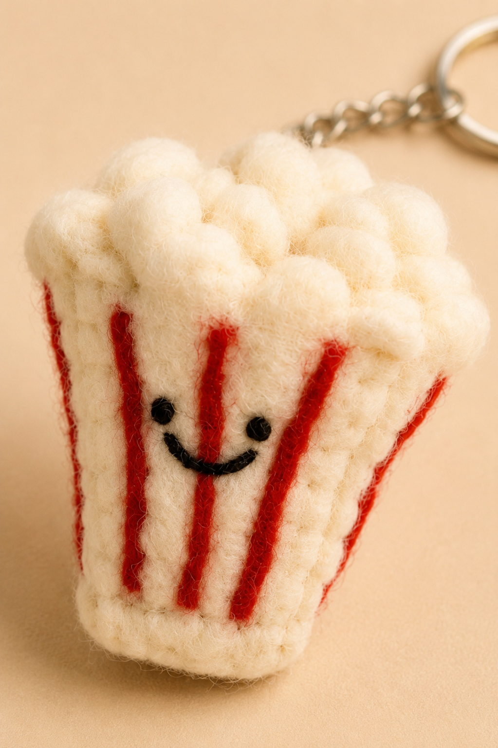 Nepalese Handmade Felt Keychain | Eco-Friendly Wool Accents - Popcorn