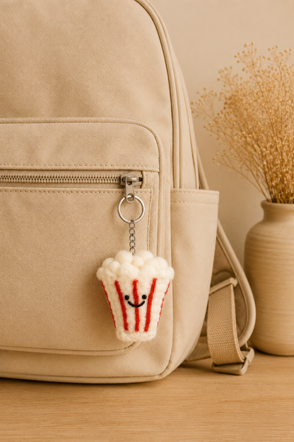 Nepalese Handmade Felt Keychain | Eco-Friendly Wool Accents - Popcorn