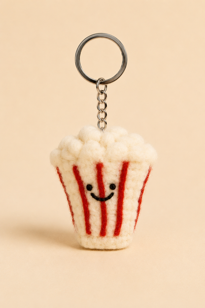 Nepalese Handmade Felt Keychain | Eco-Friendly Wool Accents - Popcorn