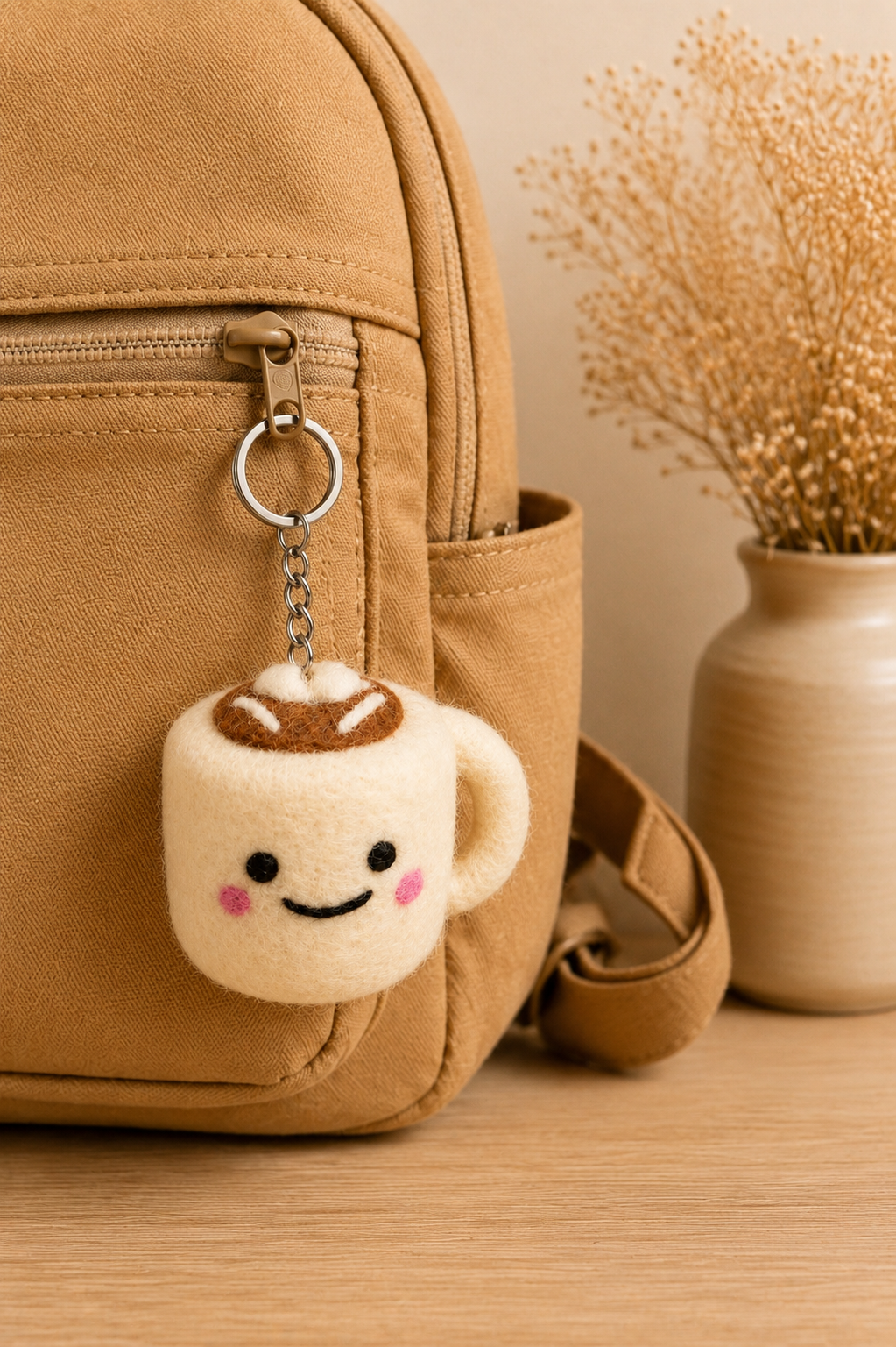Nepalese Handmade Felt Keychain | Eco-Friendly Wool Accents - Coffee