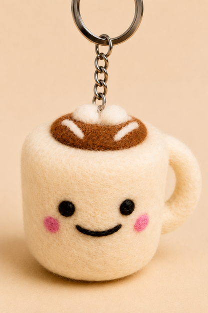 Nepalese Handmade Felt Keychain | Eco-Friendly Wool Accents - Coffee