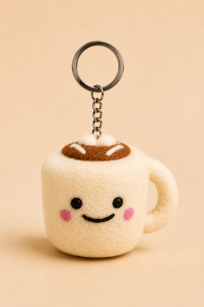 Nepalese Handmade Felt Keychain | Eco-Friendly Wool Accents - Coffee