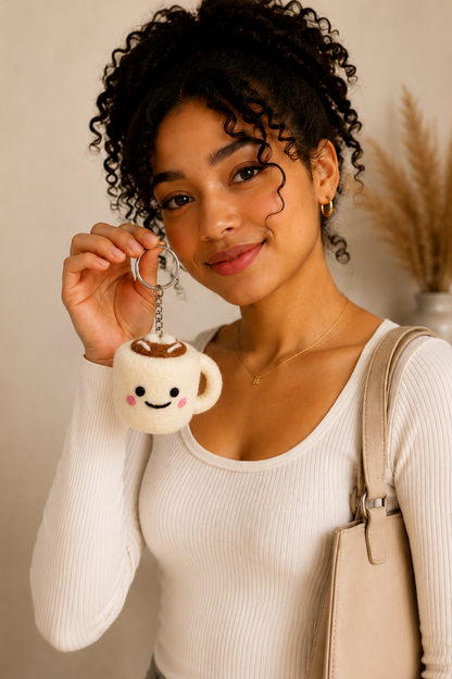 Nepalese Handmade Felt Keychain | Eco-Friendly Wool Accents - Coffee