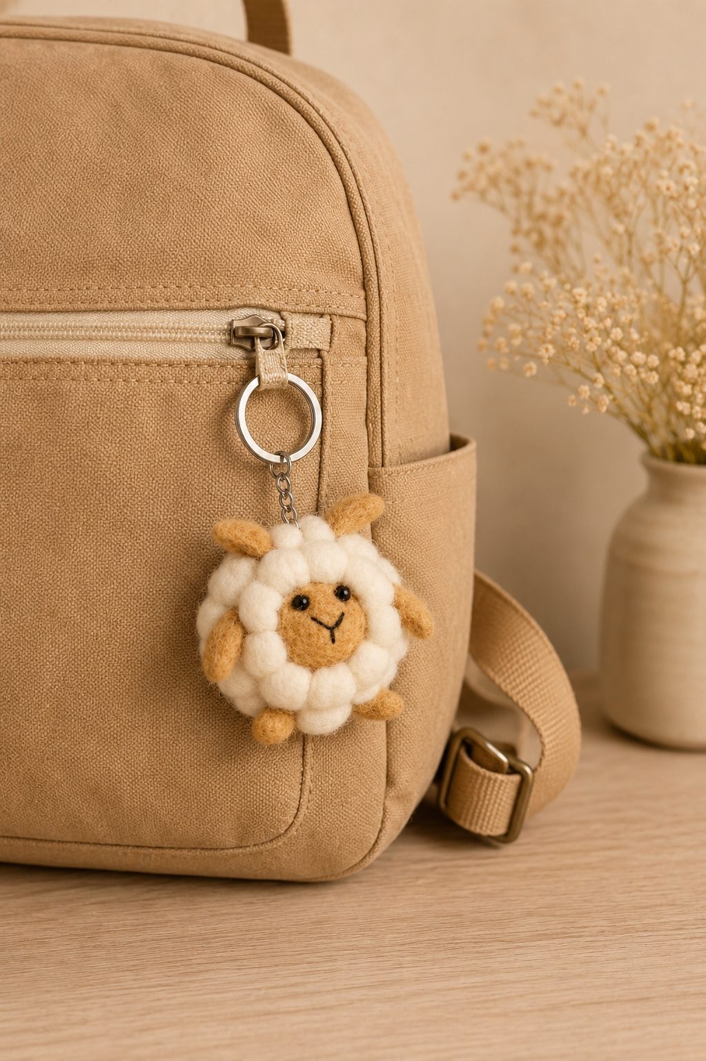 Nepalese Handmade Felt Keychain | Eco-Friendly Wool Accents - Sheep