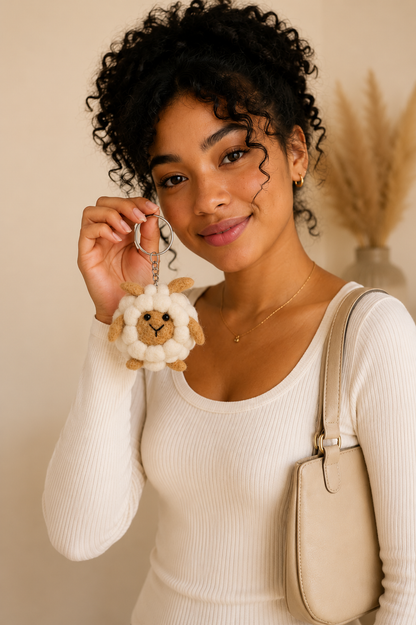 Nepalese Handmade Felt Keychain | Eco-Friendly Wool Accents - Sheep