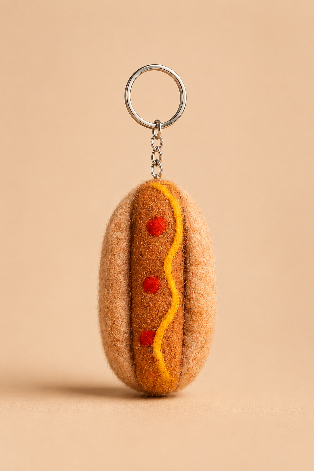 Nepalese Handmade Felt Keychain | Eco-Friendly Wool Accents - Hot Dog