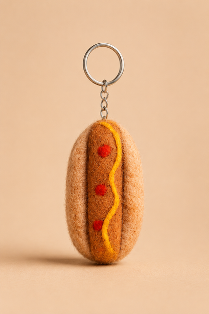 Nepalese Handmade Felt Keychain | Eco-Friendly Wool Accents - Hot Dog