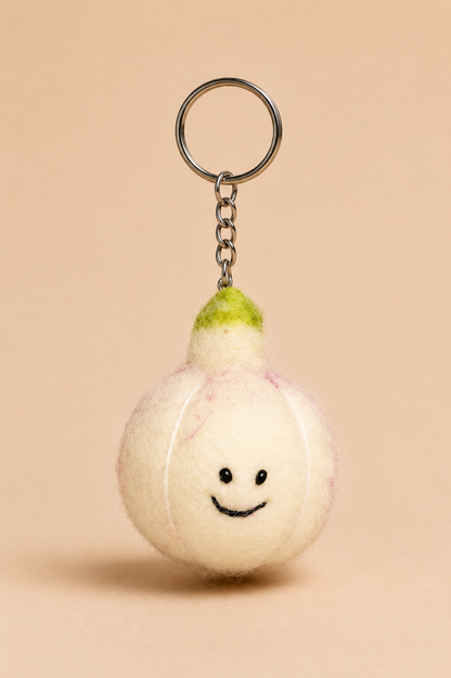 Nepalese Handmade Felt Keychain | Eco-Friendly Wool Accents - Garlic