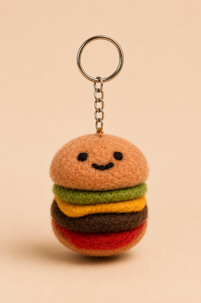 Nepalese Handmade Felt Keychain | Eco-Friendly Wool Accents - Burger