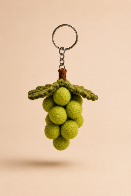 Nepalese Handmade Felt Keychain | Eco-Friendly Wool Accents - Grapes