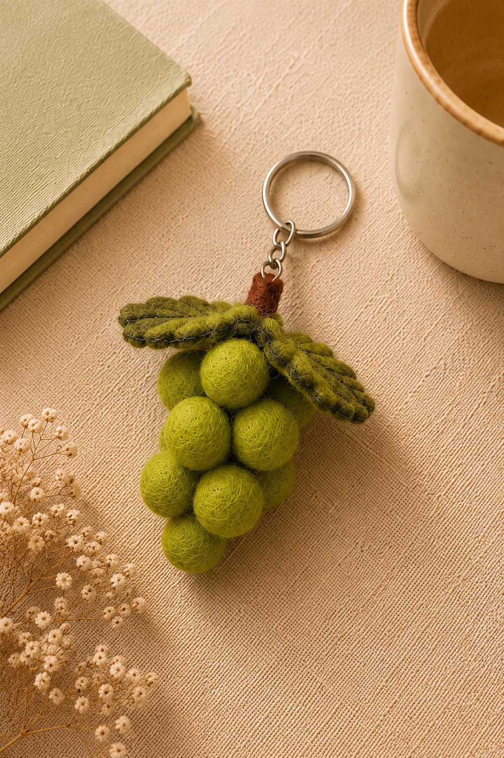 Nepalese Handmade Felt Keychain | Eco-Friendly Wool Accents - Grapes