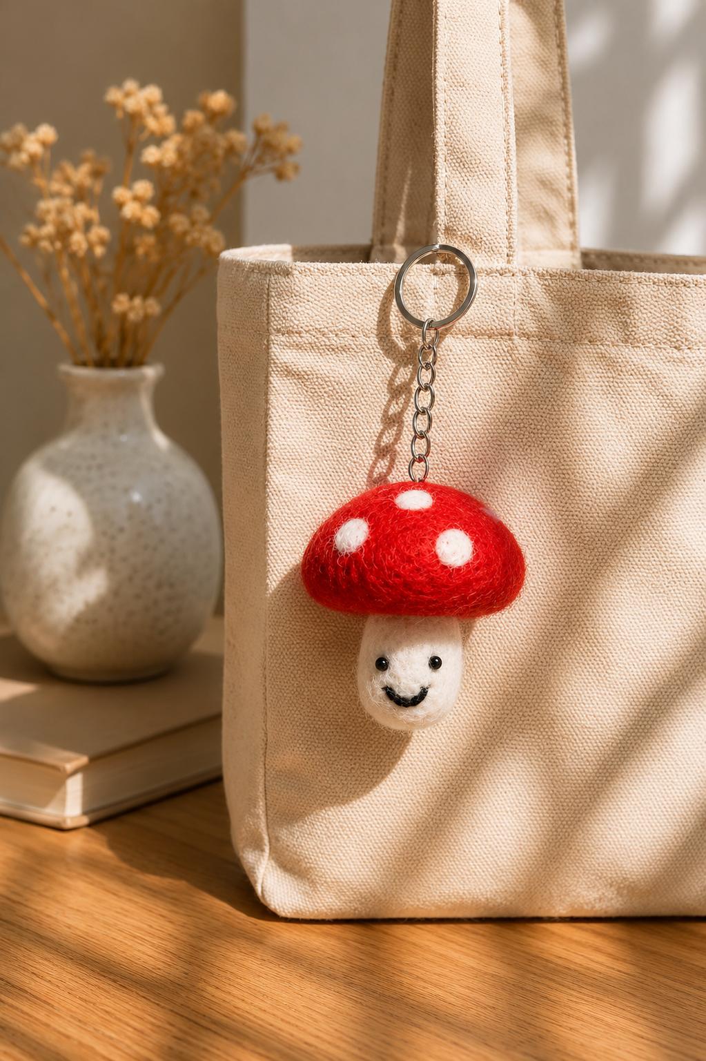 Nepalese Handmade Felt Keychain | Eco-Friendly Wool Accents - Mushroom