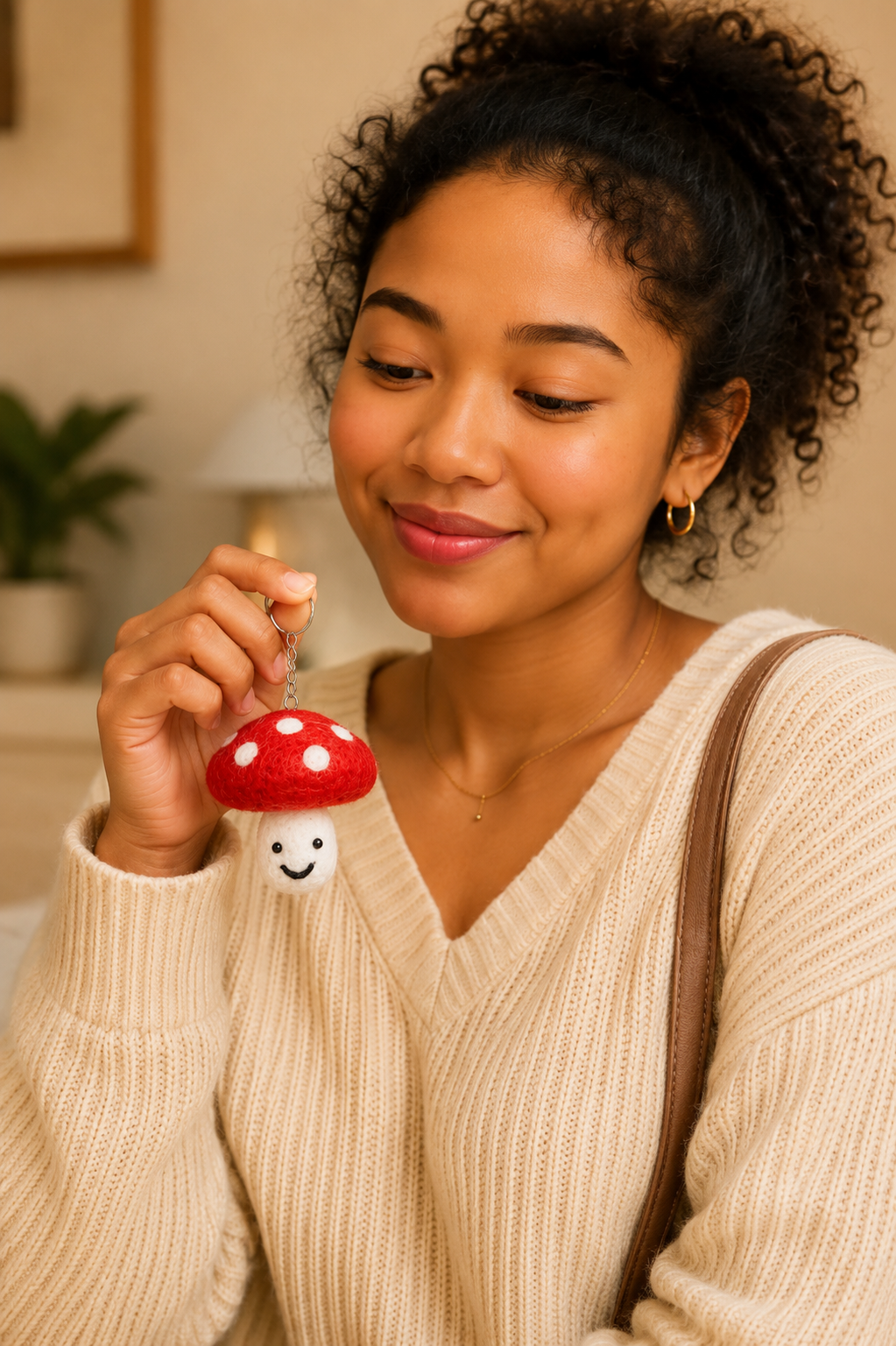 Nepalese Handmade Felt Keychain | Eco-Friendly Wool Accents - Mushroom