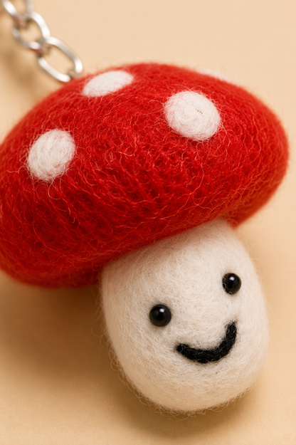 Nepalese Handmade Felt Keychain | Eco-Friendly Wool Accents - Mushroom