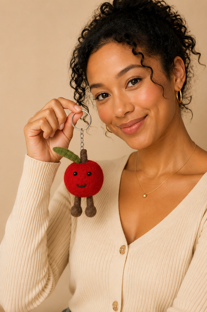 Nepalese Handmade Felt Keychain | Eco-Friendly Wool Accents - Apple
