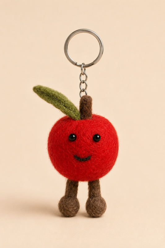 Nepalese Handmade Felt Keychain | Eco-Friendly Wool Accents - Apple