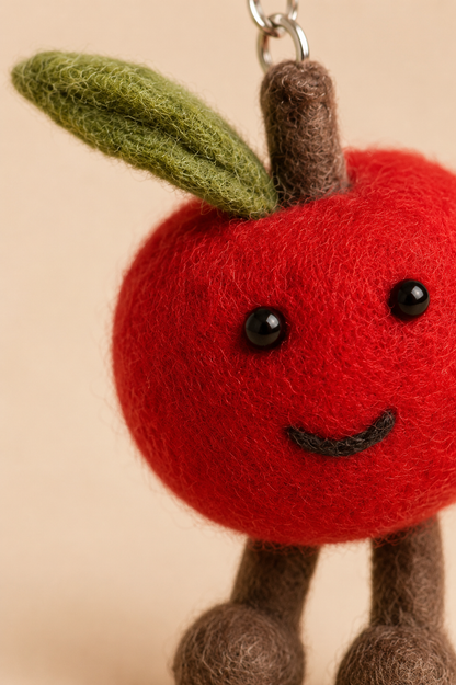 Nepalese Handmade Felt Keychain | Eco-Friendly Wool Accents - Apple