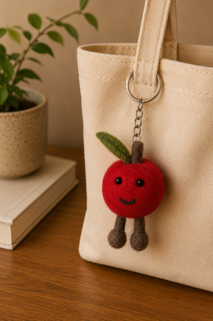 Nepalese Handmade Felt Keychain | Eco-Friendly Wool Accents - Apple