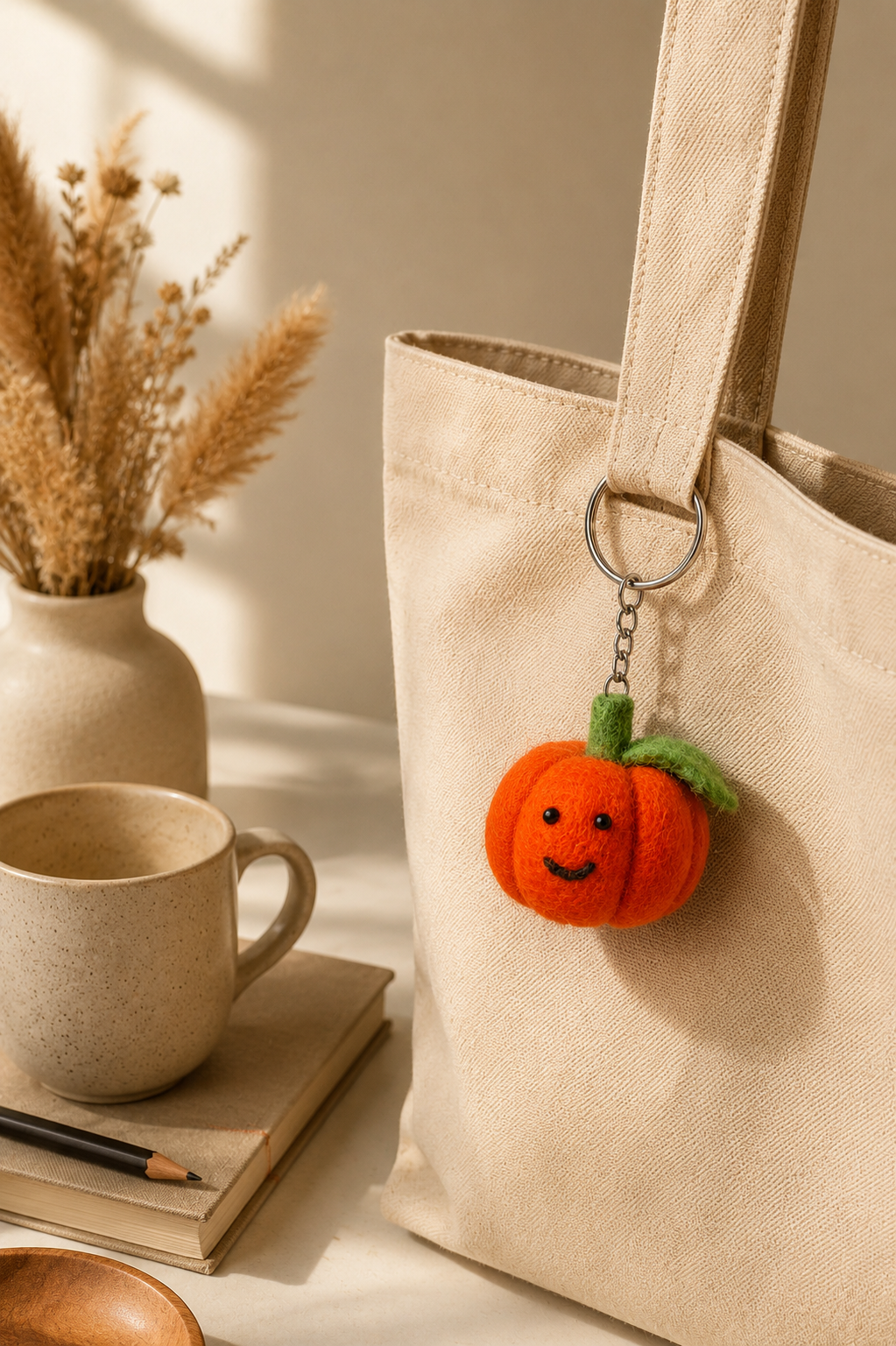 Nepalese Handmade Felt Keychain | Eco-Friendly Wool Accents - Pumpkin