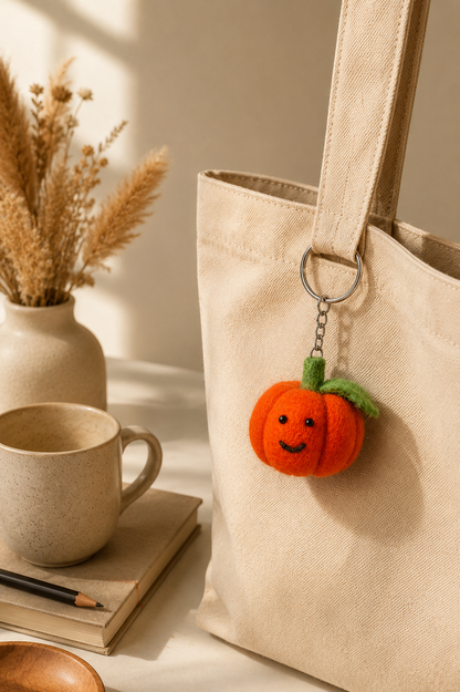 Nepalese Handmade Felt Keychain | Eco-Friendly Wool Accents - Pumpkin