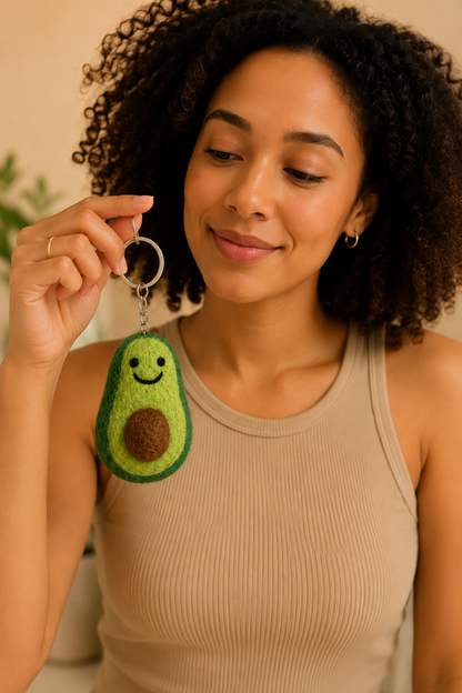 Nepalese Handmade Felt Keychain | Eco-Friendly Wool Accents - Avocado