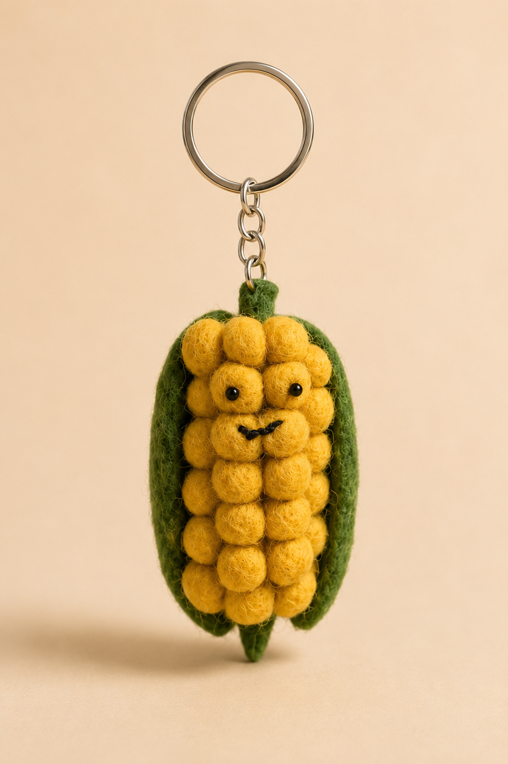 Nepalese Handmade Felt Keychain | Eco-Friendly Wool Accents - Corn