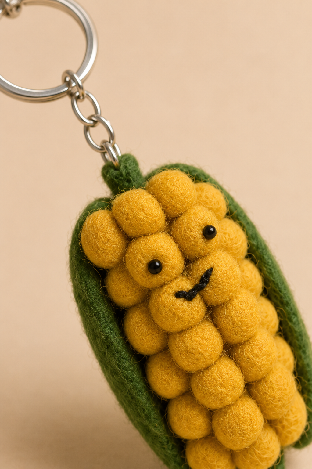 Nepalese Handmade Felt Keychain | Eco-Friendly Wool Accents - Corn