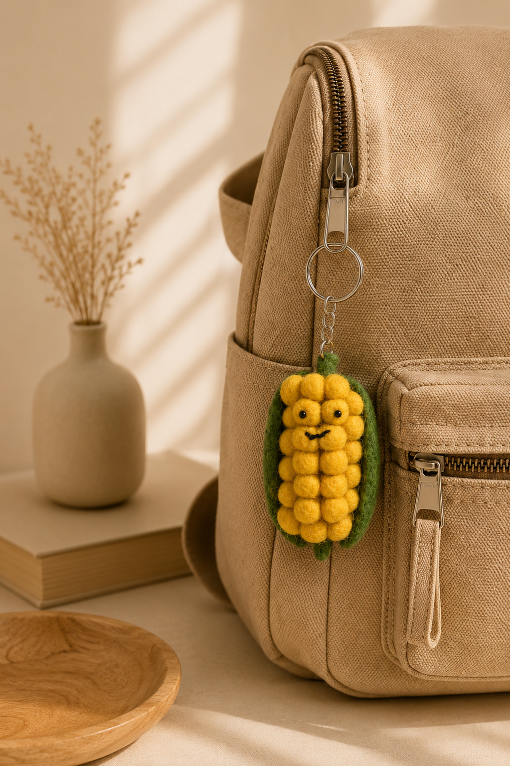 Nepalese Handmade Felt Keychain | Eco-Friendly Wool Accents - Corn