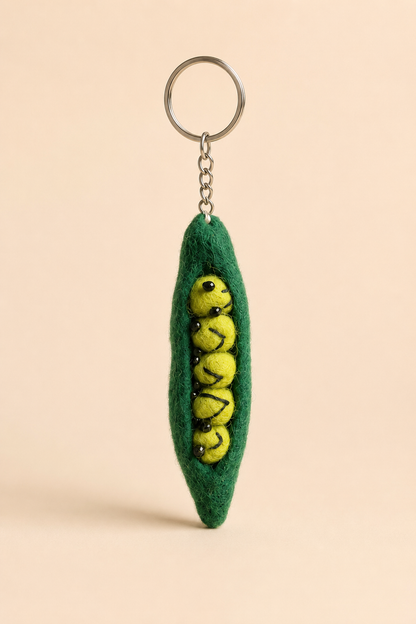 Nepalese Handmade Felt Keychain | Eco-Friendly Wool Accents - Peas