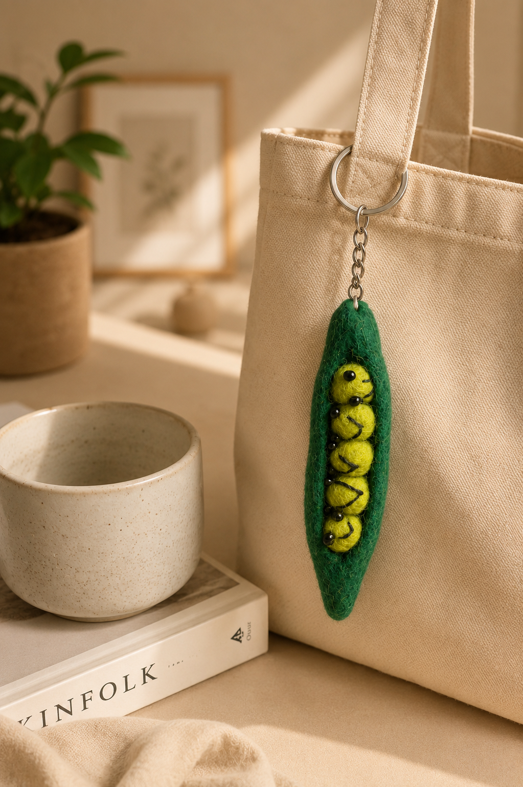 Nepalese Handmade Felt Keychain | Eco-Friendly Wool Accents - Peas