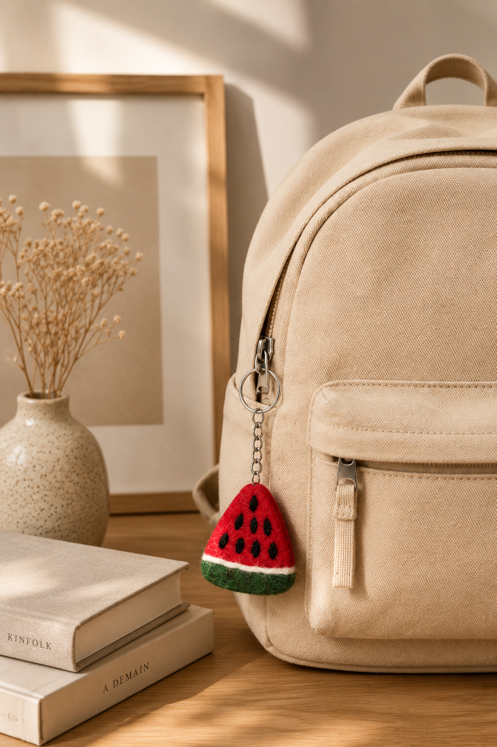 Nepalese Handmade Felt Keychain | Eco-Friendly Wool Accents - Watermelon