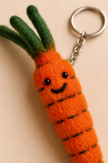 Nepalese Handmade Felt Keychain | Eco-Friendly Wool Accents - Carrot
