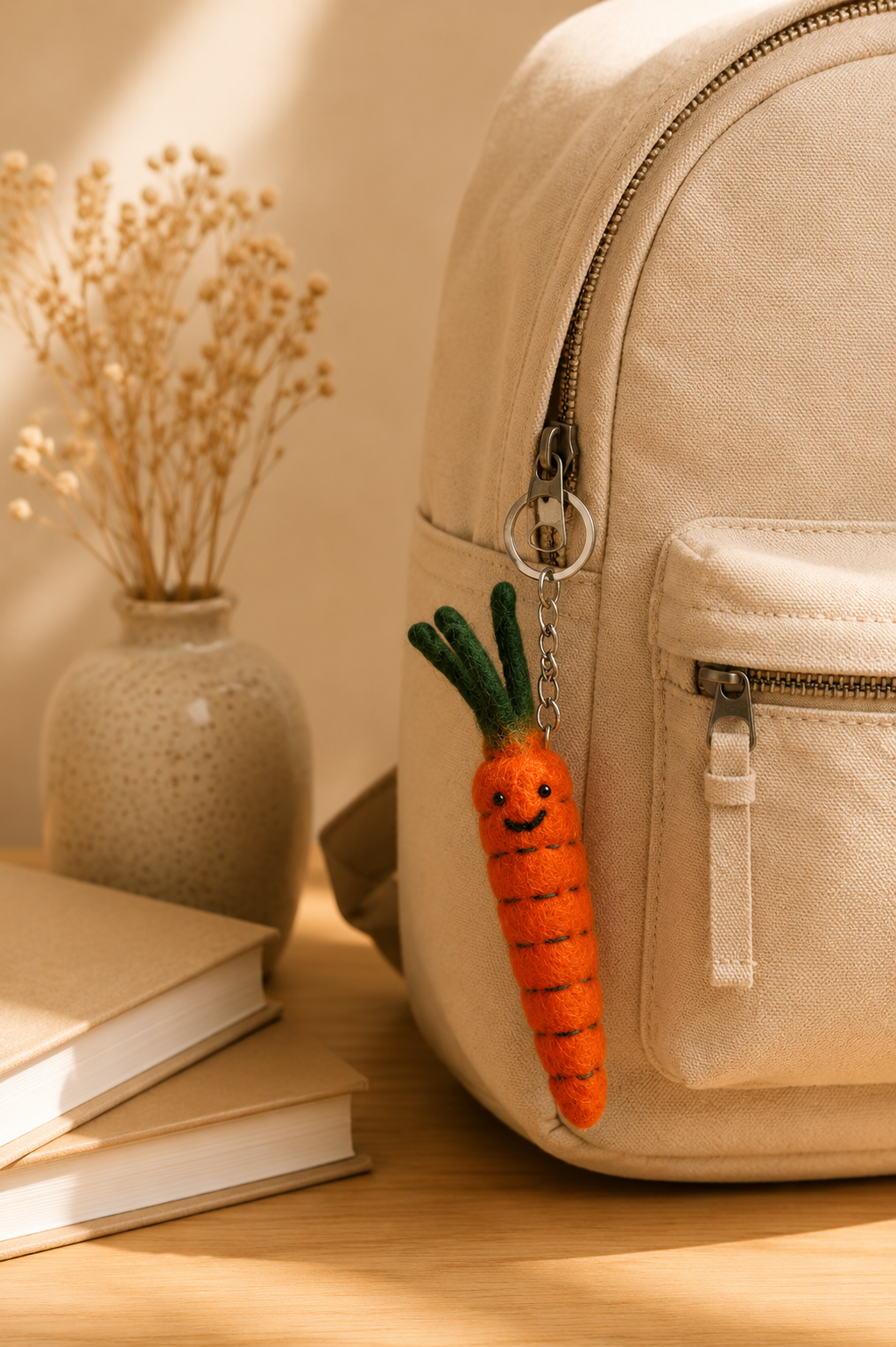 Nepalese Handmade Felt Keychain | Eco-Friendly Wool Accents - Carrot