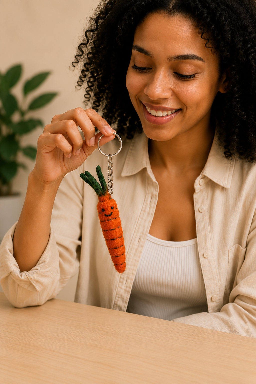 Nepalese Handmade Felt Keychain | Eco-Friendly Wool Accents - Carrot