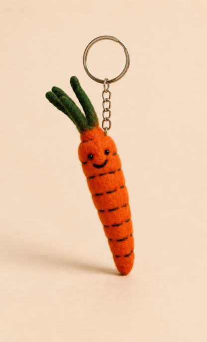 Nepalese Handmade Felt Keychain | Eco-Friendly Wool Accents - Carrot