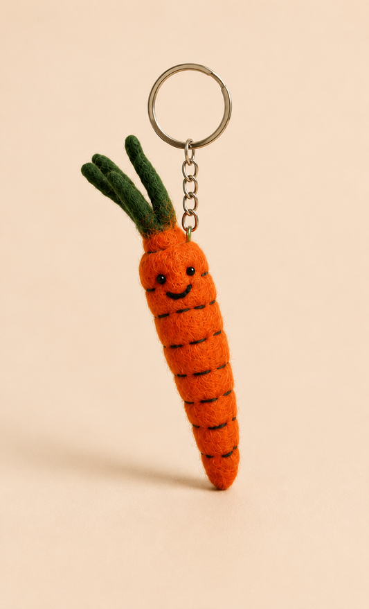 Nepalese Handmade Felt Keychain | Eco-Friendly Wool Accents - Carrot