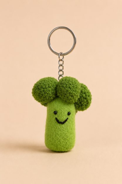 Nepalese Handmade Felt Keychain | Eco-Friendly Wool Accents - Broccoli