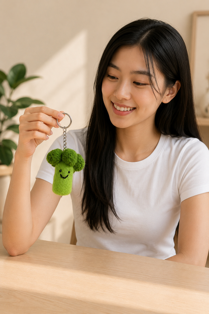 Nepalese Handmade Felt Keychain | Eco-Friendly Wool Accents - Broccoli