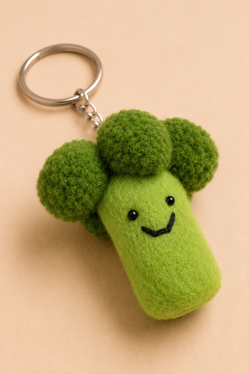 Nepalese Handmade Felt Keychain | Eco-Friendly Wool Accents - Broccoli